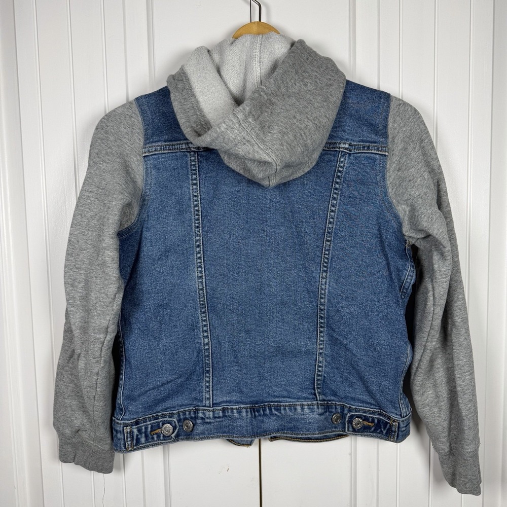 Levi's Hybrid Trucker Jean Jacket Women's Medium Hooded Denim Button Close Flaw - Picture 6 of 11